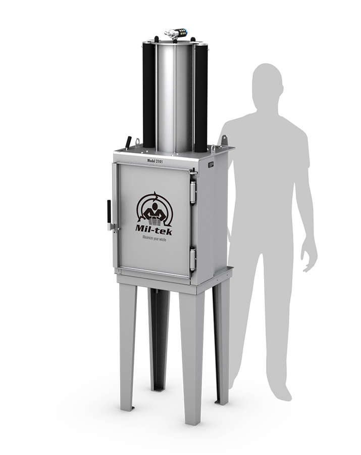 Compacteur de boîtes de conserve inox 2101S avec silhouette humaine à côté