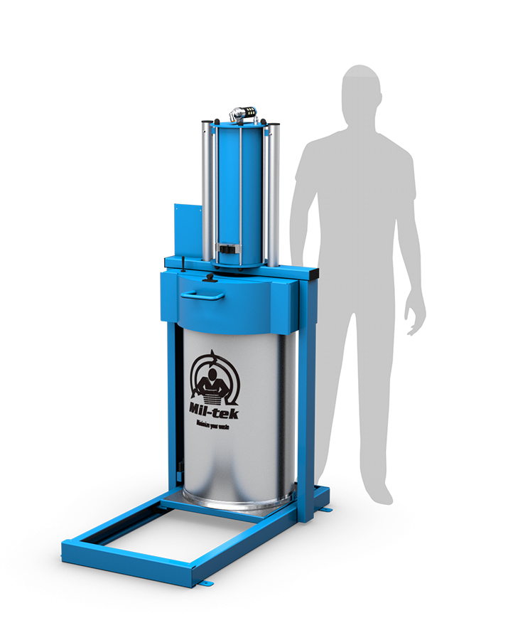 Presse à déchets XP300 pour déchets mélangés avec silhouette humaine à côté