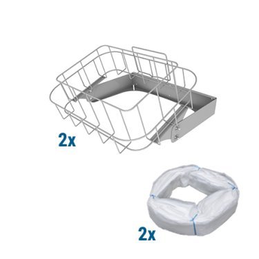 Kit de 2 supports muraux Infinity XL carrés en métal avec fixation murale, accompagnés de 2 cartouches de sacs blancs compatibles