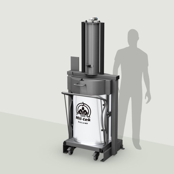 Compacteur de déchets Mil-tek XP200S avec silhouette de référence