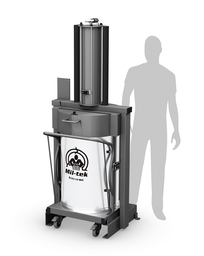Compacteur de déchets Mil-tek XP200S avec silhouette de référence